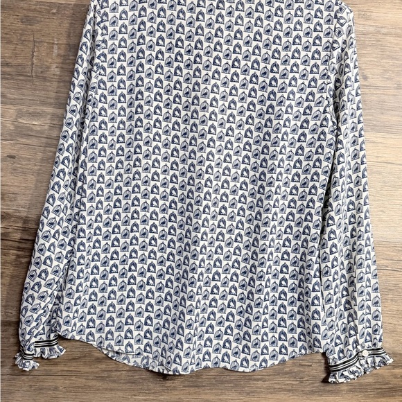 Talbots Blue and White Bird Cage Blouse - Picture 2 of 8
